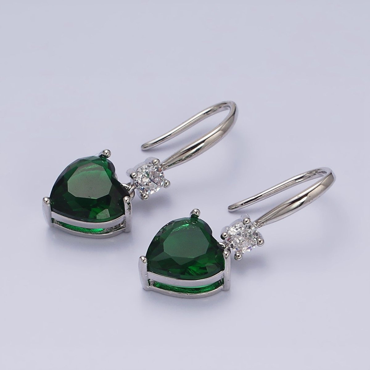 16K Gold Filled Clear, Red, Pink, Green, Blue Heart CZ French Hook Earrings in Gold & Silver | AD1213 - AD1222 - DLUXCA