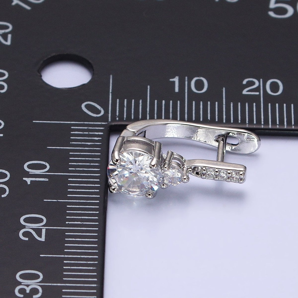 16K Gold Filled Clear Round CZ Micro Paved English Lock Earrings in Silver & Gold | AB653 - DLUXCA