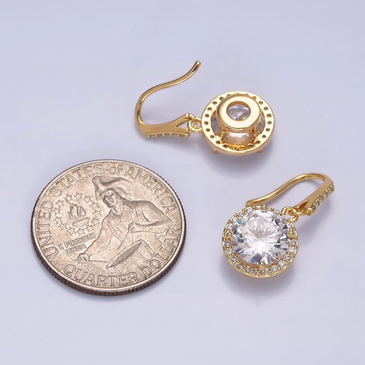 16K Gold Filled Clear Round CZ Micro Paved French Hook Earrings in Gold & Silver | AD1175 AD1176 - DLUXCA