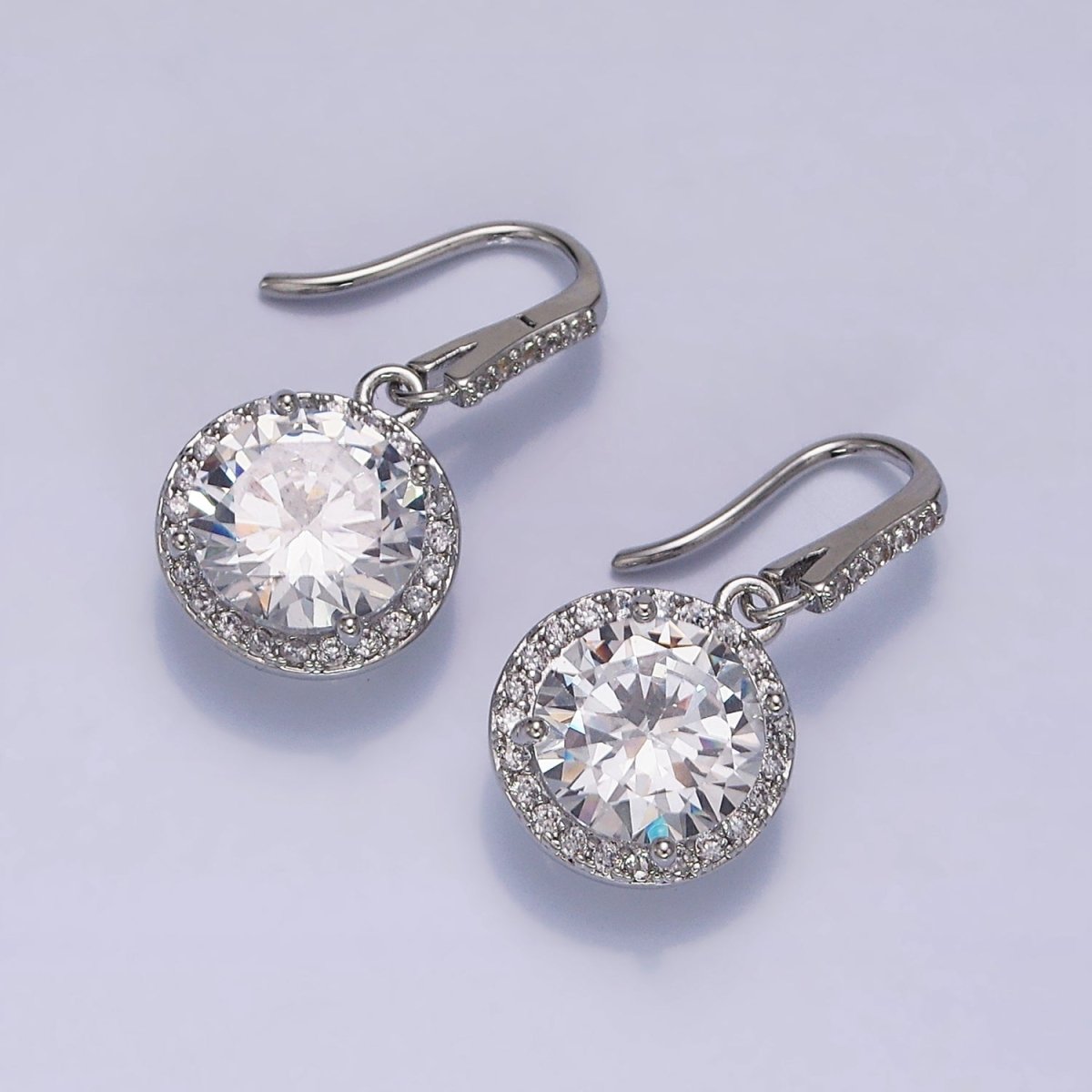 16K Gold Filled Clear Round CZ Micro Paved French Hook Earrings in Gold & Silver | AD1175 AD1176 - DLUXCA