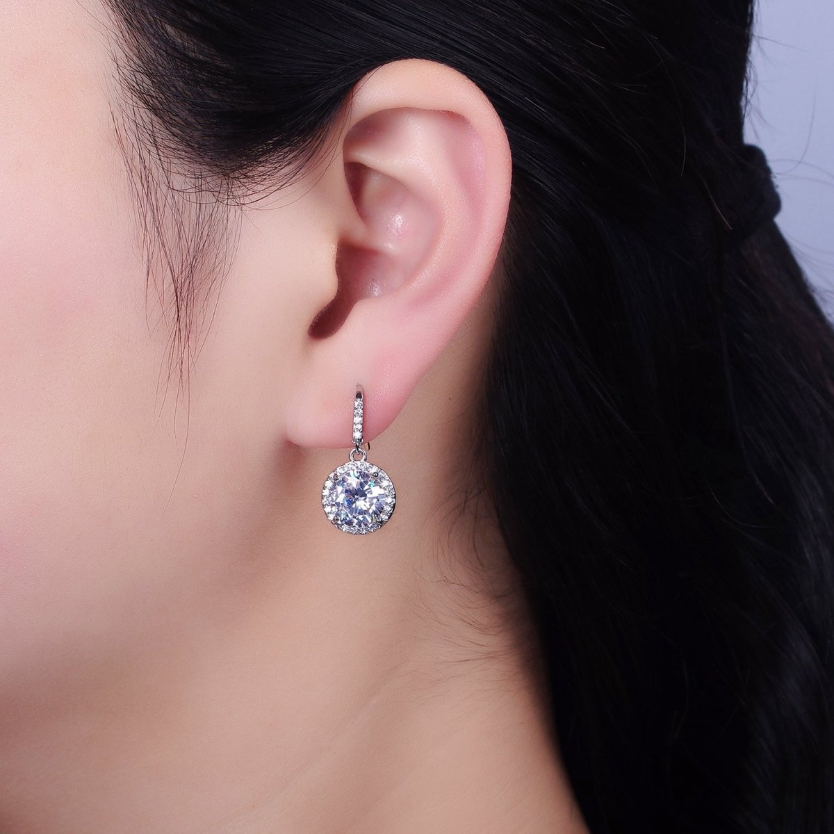 16K Gold Filled Clear Round CZ Micro Paved French Hook Earrings in Gold & Silver | AD1175 AD1176 - DLUXCA