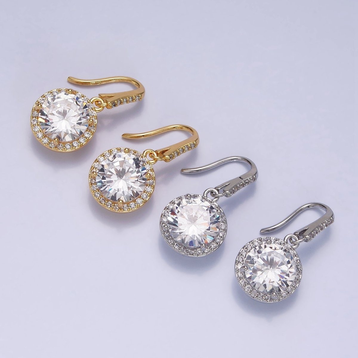 16K Gold Filled Clear Round CZ Micro Paved French Hook Earrings in Gold & Silver | AD1175 AD1176 - DLUXCA