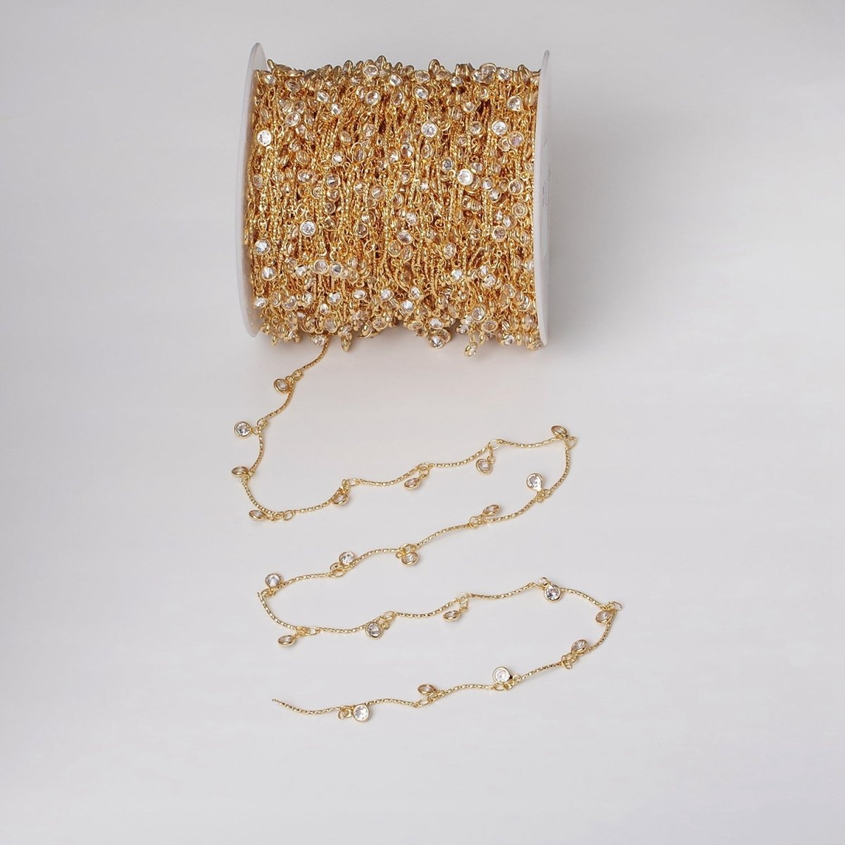 16K Gold Filled Clear Round Drop Textured Designed Unfinished Chain in Gold & Silver | ROLL-1363 ROLL-1364 Clearance Pricing - DLUXCA