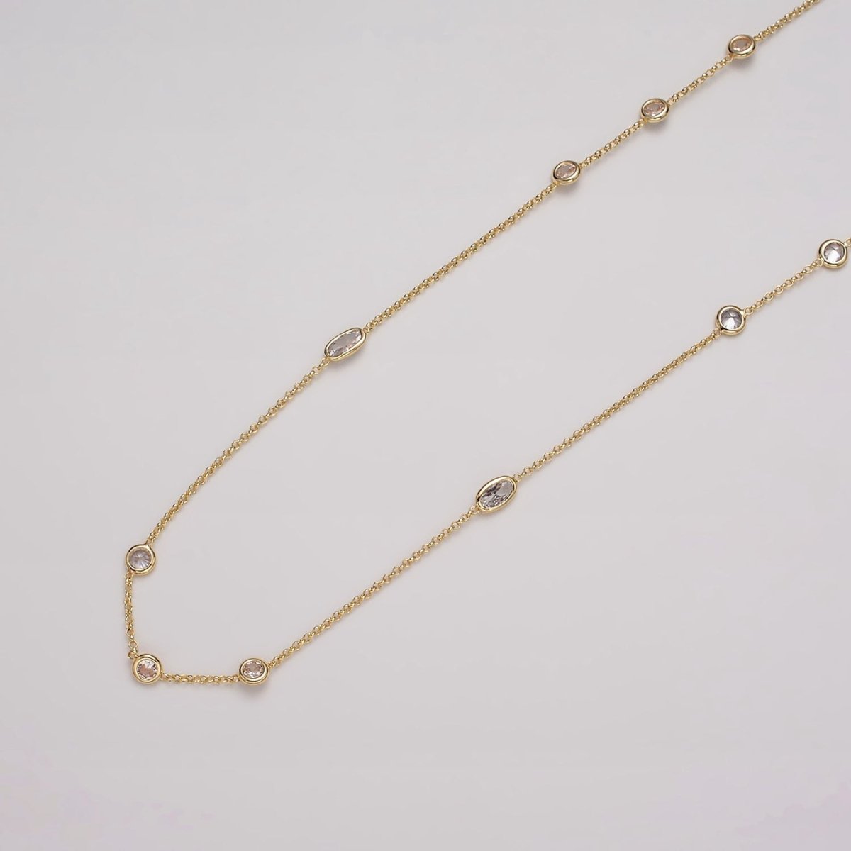 16K Gold Filled Clear Round Oval CZ Rolo Unfinished Chain in Gold & Silver | ROLL-1365 ROLL-1366 Clearance Pricing - DLUXCA