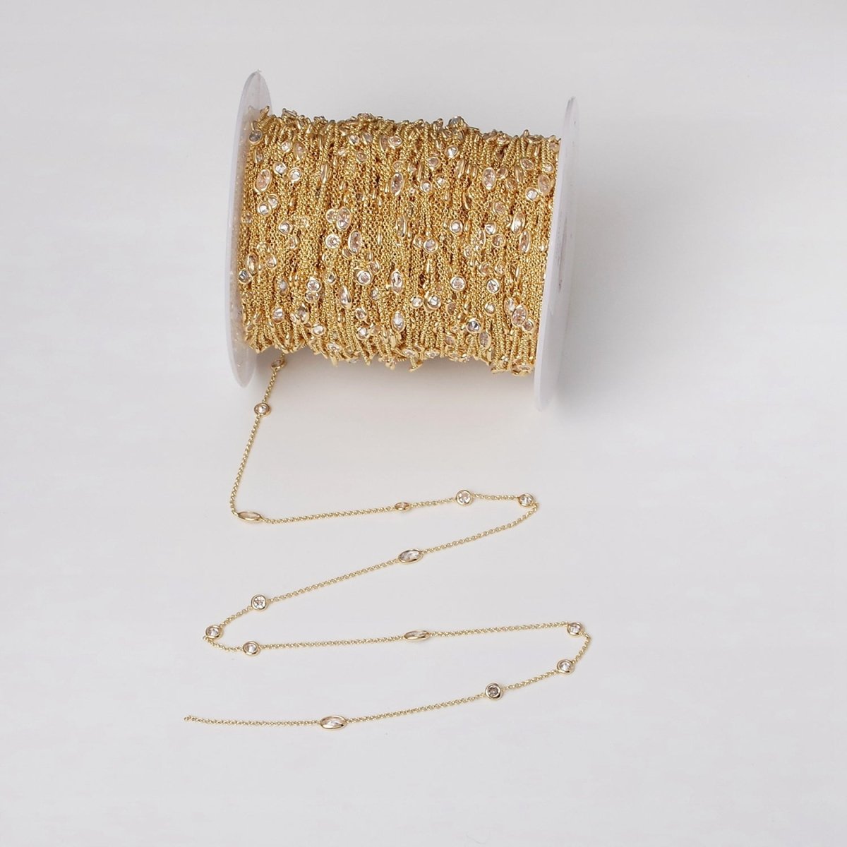 16K Gold Filled Clear Round Oval CZ Rolo Unfinished Chain in Gold & Silver | ROLL-1365 ROLL-1366 Clearance Pricing - DLUXCA