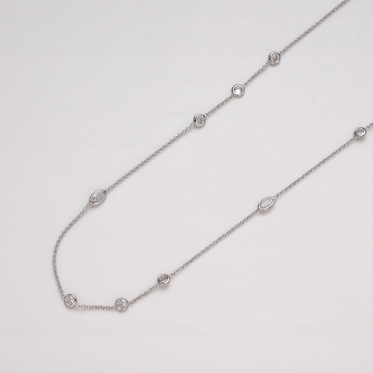 16K Gold Filled Clear Round Oval CZ Rolo Unfinished Chain in Gold & Silver | ROLL-1365 ROLL-1366 Clearance Pricing - DLUXCA