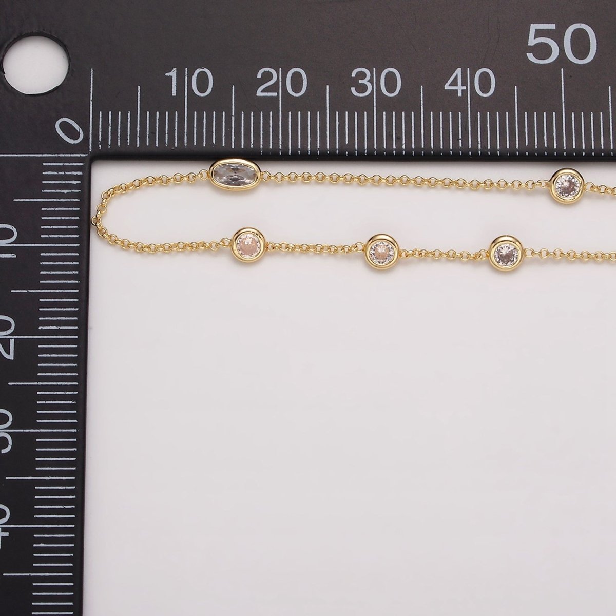 16K Gold Filled Clear Round Oval CZ Rolo Unfinished Chain in Gold & Silver | ROLL-1365 ROLL-1366 Clearance Pricing - DLUXCA