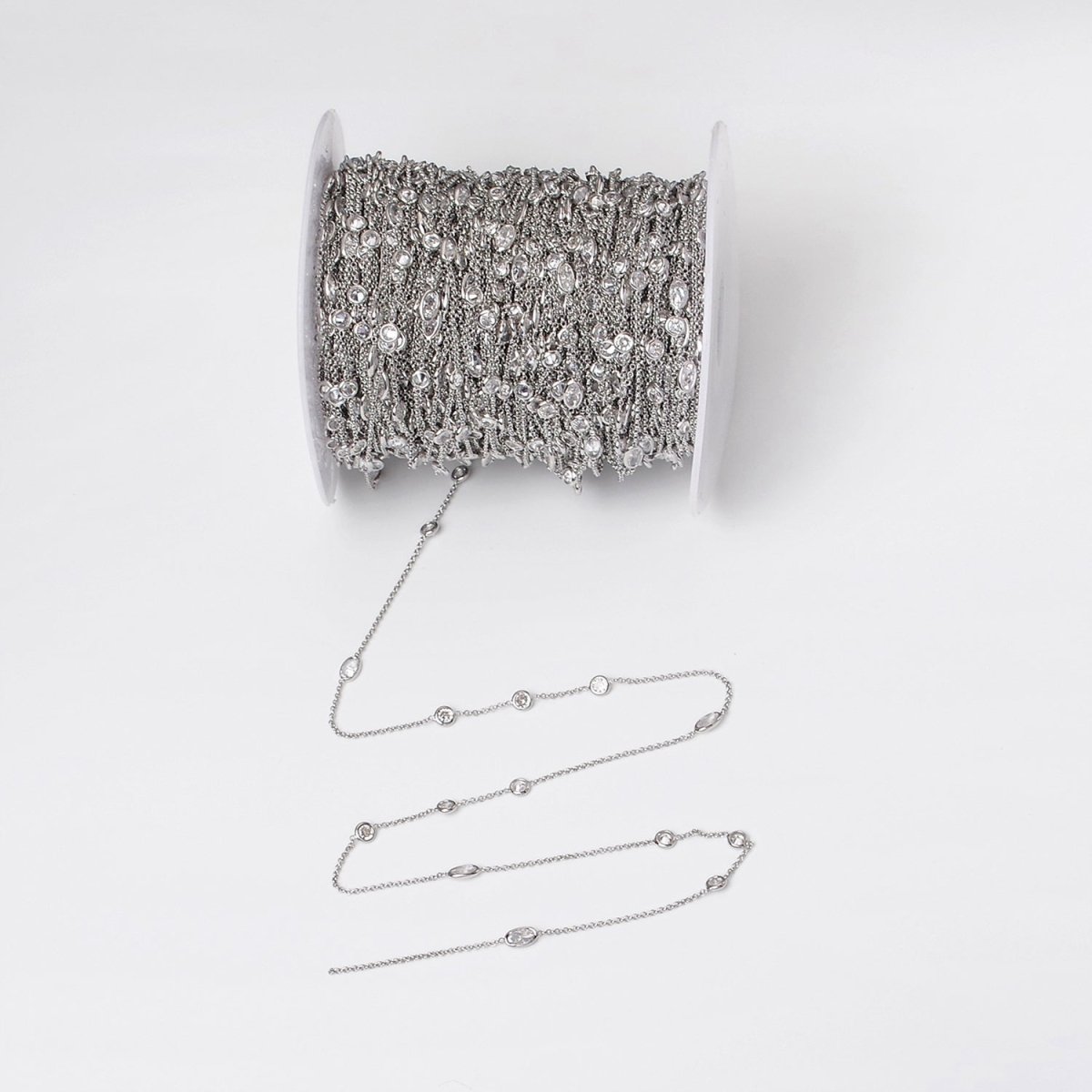 16K Gold Filled Clear Round Oval CZ Rolo Unfinished Chain in Gold & Silver | ROLL-1365 ROLL-1366 Clearance Pricing - DLUXCA