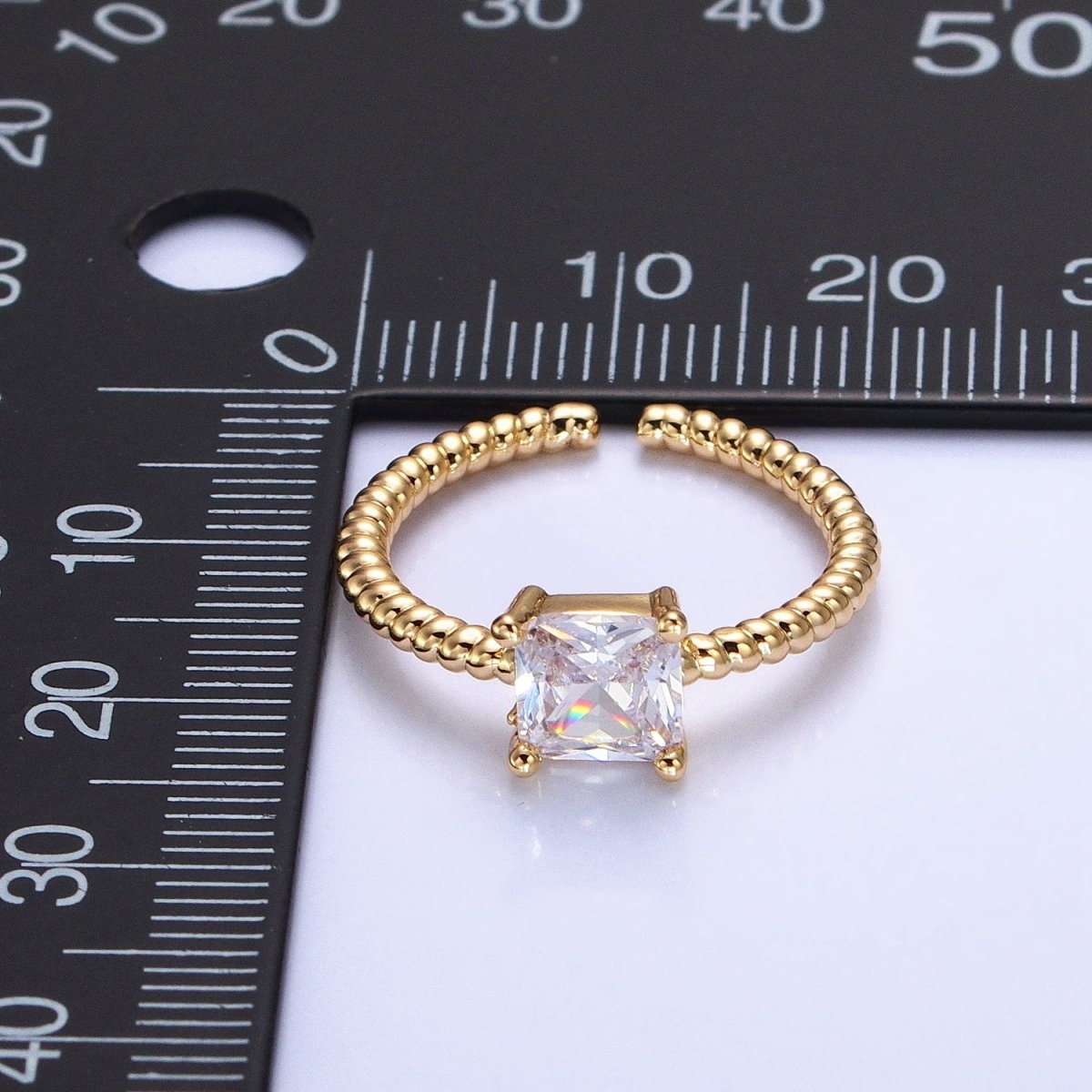 16K Gold Filled Clear Square CZ Croissant Twist Adjustable Ring in Gold & Silver | O1968 O1969 - DLUXCA