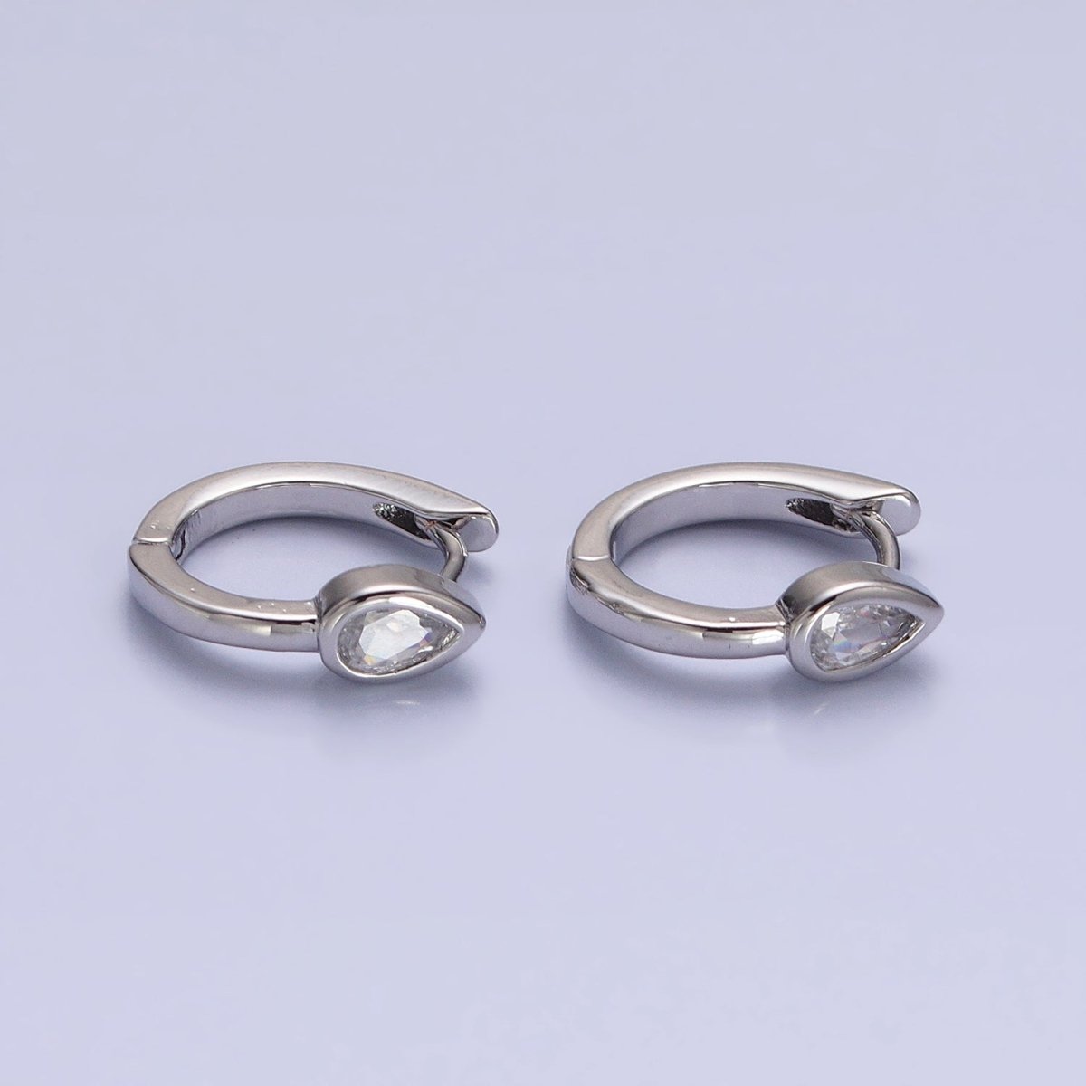 16K Gold Filled Clear Teardrop Arrow 15mm Huggie Earrings in Silver & Gold | AB810 AD1153 - DLUXCA