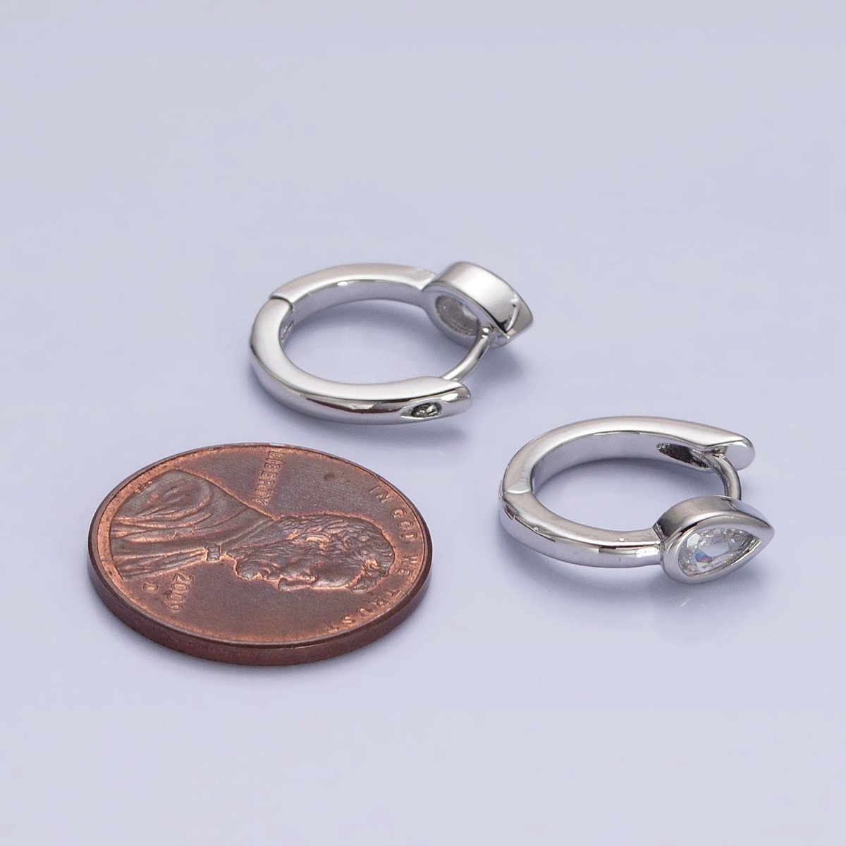 16K Gold Filled Clear Teardrop Arrow 15mm Huggie Earrings in Silver & Gold | AB810 AD1153 - DLUXCA