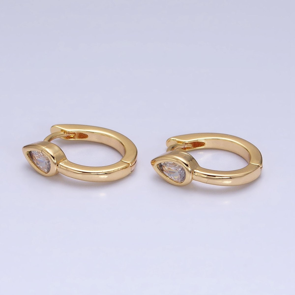 16K Gold Filled Clear Teardrop Arrow 15mm Huggie Earrings in Silver & Gold | AB810 AD1153 - DLUXCA