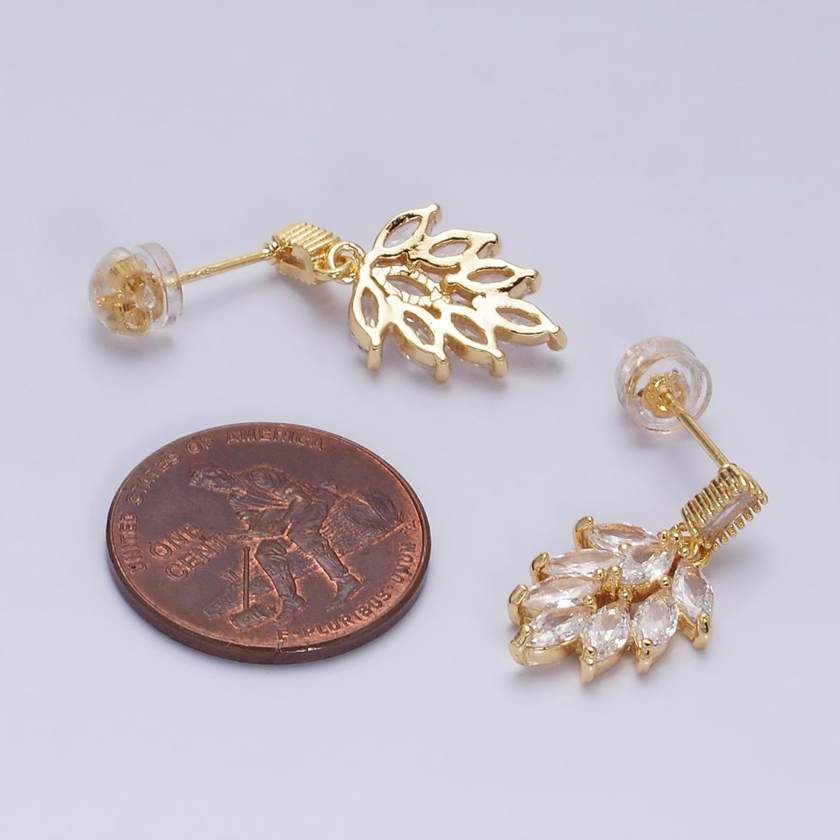 16K Gold Filled Clear Teardrop Baguette CZ Drop Stud Earrings in Gold & Silver | AD1008 AD1009 - DLUXCA