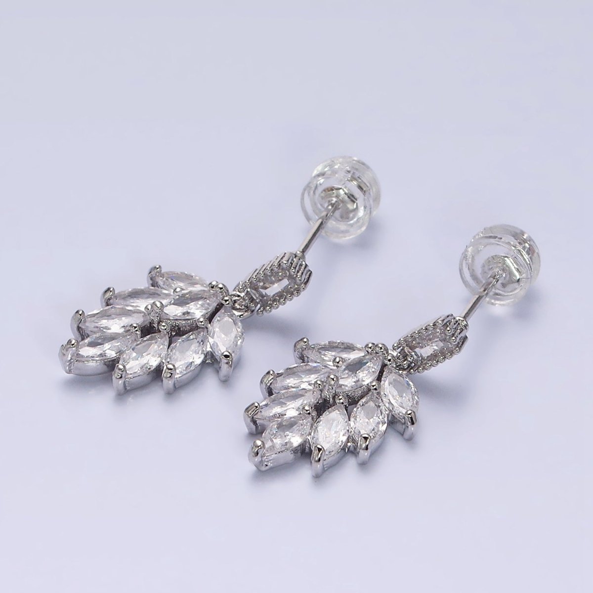 16K Gold Filled Clear Teardrop Baguette CZ Drop Stud Earrings in Gold & Silver | AD1008 AD1009 - DLUXCA