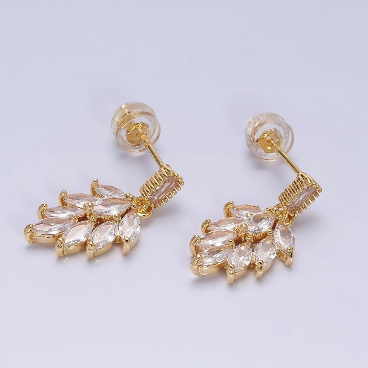 16K Gold Filled Clear Teardrop Baguette CZ Drop Stud Earrings in Gold & Silver | AD1008 AD1009 - DLUXCA