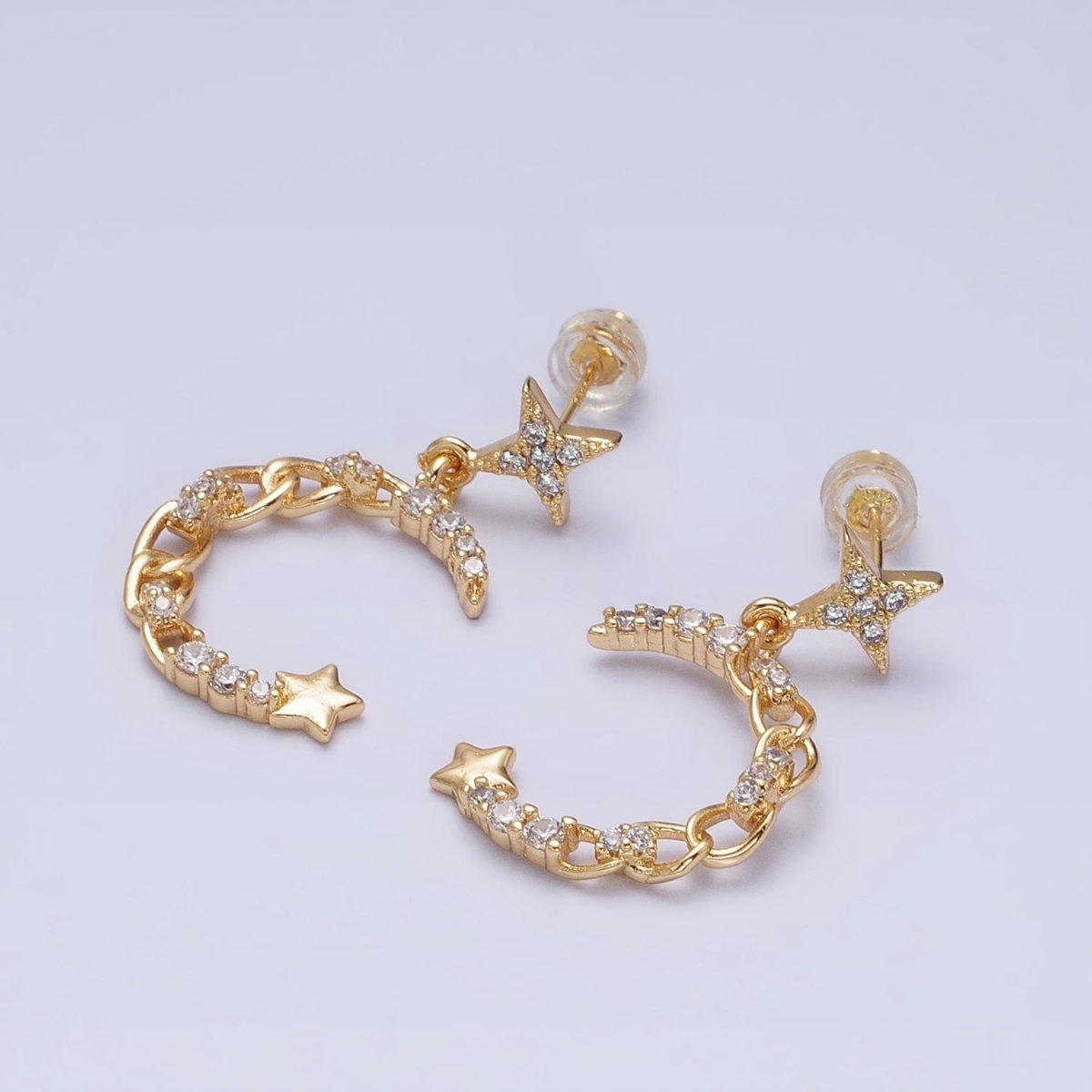 16K Gold Filled Crescent Moon Dangle Earring - Gold Celestial Stud Earrings AD1473 AD1472 - DLUXCA