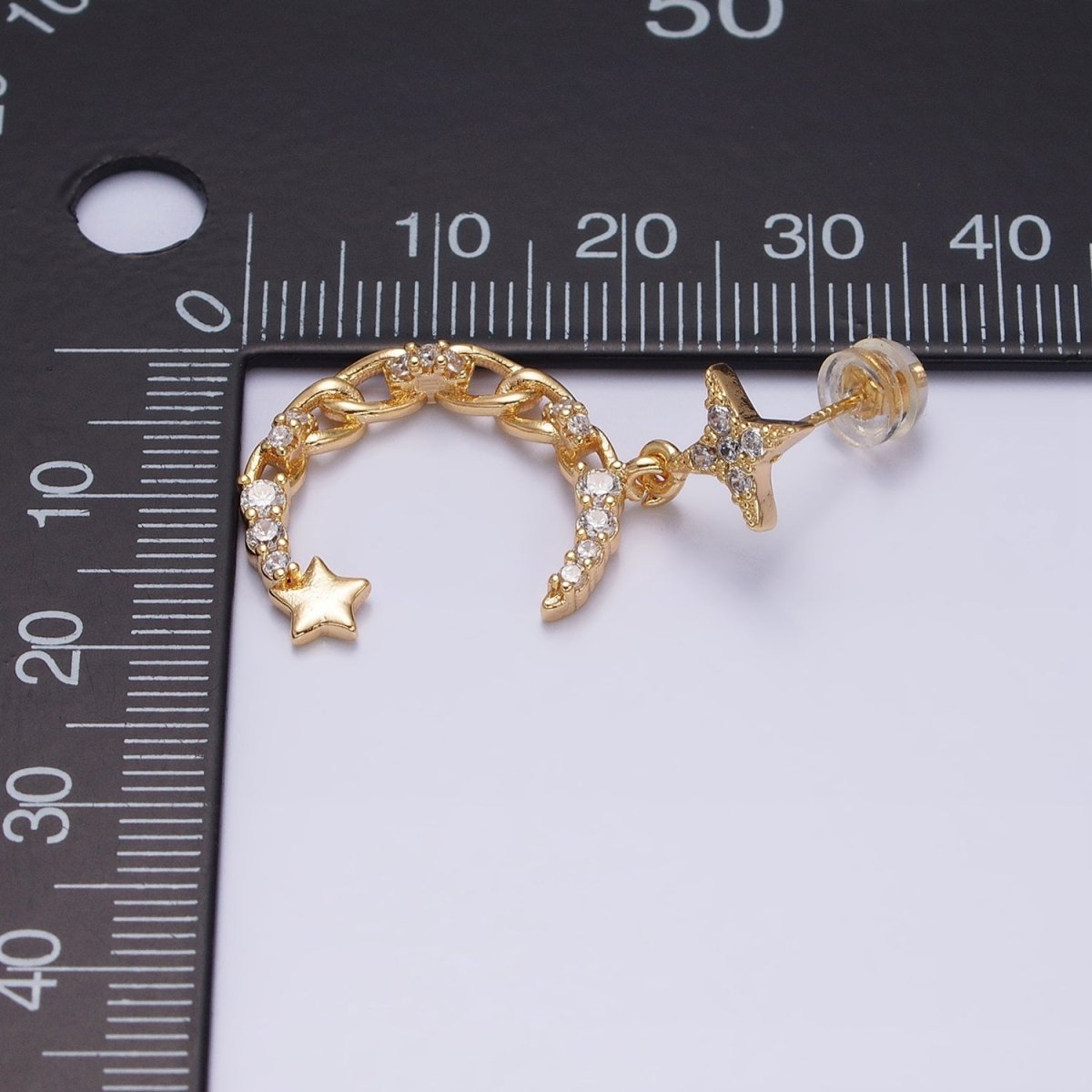 16K Gold Filled Crescent Moon Dangle Earring - Gold Celestial Stud Earrings AD1473 AD1472 - DLUXCA