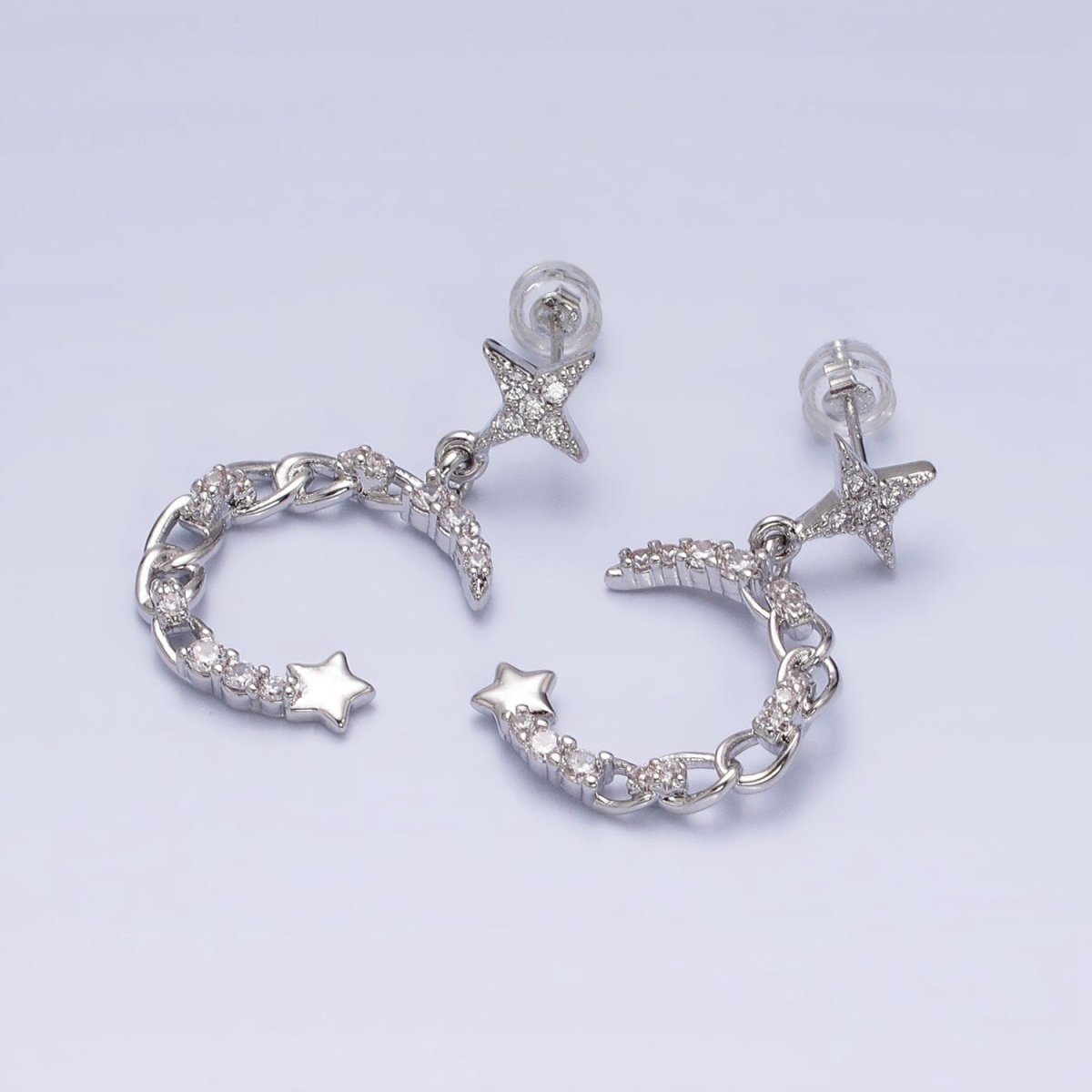 16K Gold Filled Crescent Moon Dangle Earring - Gold Celestial Stud Earrings AD1473 AD1472 - DLUXCA