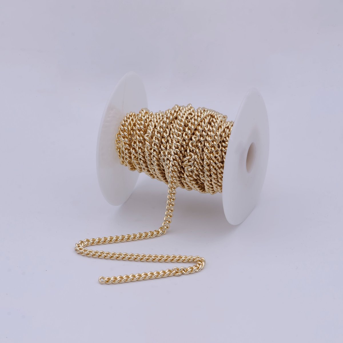 16K Gold Filled Cuban Curb Chain by Yard, Wholesale Bulk Roll Chain for Jewelry Making | ROLL-257 - DLUXCA