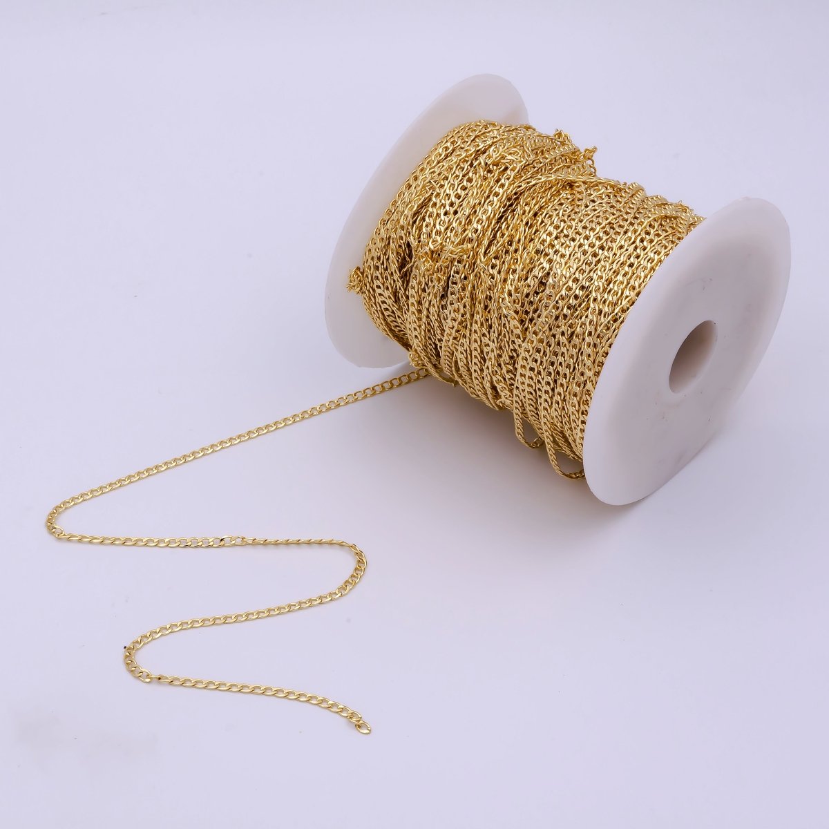 16K Gold Filled CURB Chain, Flat Cuban Curb Chain Sold by Yard, 0.5mm Thickness Unfinished Wholesale Bulk Chain | ROLL-564 / ROLL-393 / ROLL-283 Clearance Pricing - DLUXCA