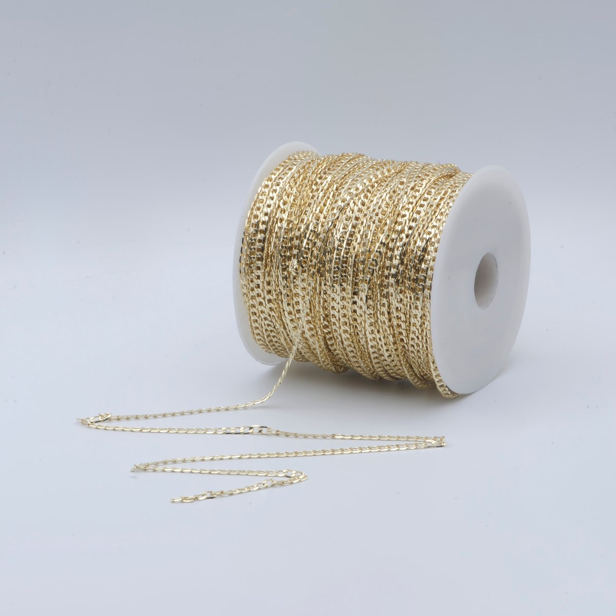 16K Gold Filled CURB Chain Sold by Yard, Cuban Link Chain for Necklace Bracelet Anklet Supply, 2.7x0.8mm Wide Chain for Jewelry Making | ROLL-502 Clearance Pricing - DLUXCA