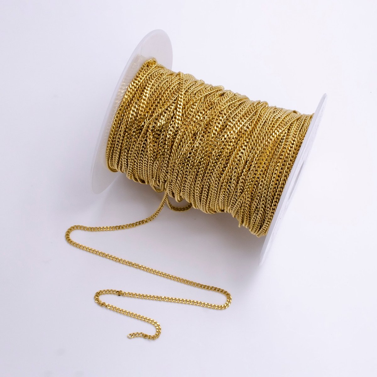 16K Gold Filled Curb Link Chain 2.2mm Width Unfinished Chain By Yard For Jewelry Making | ROLL-1388 - DLUXCA