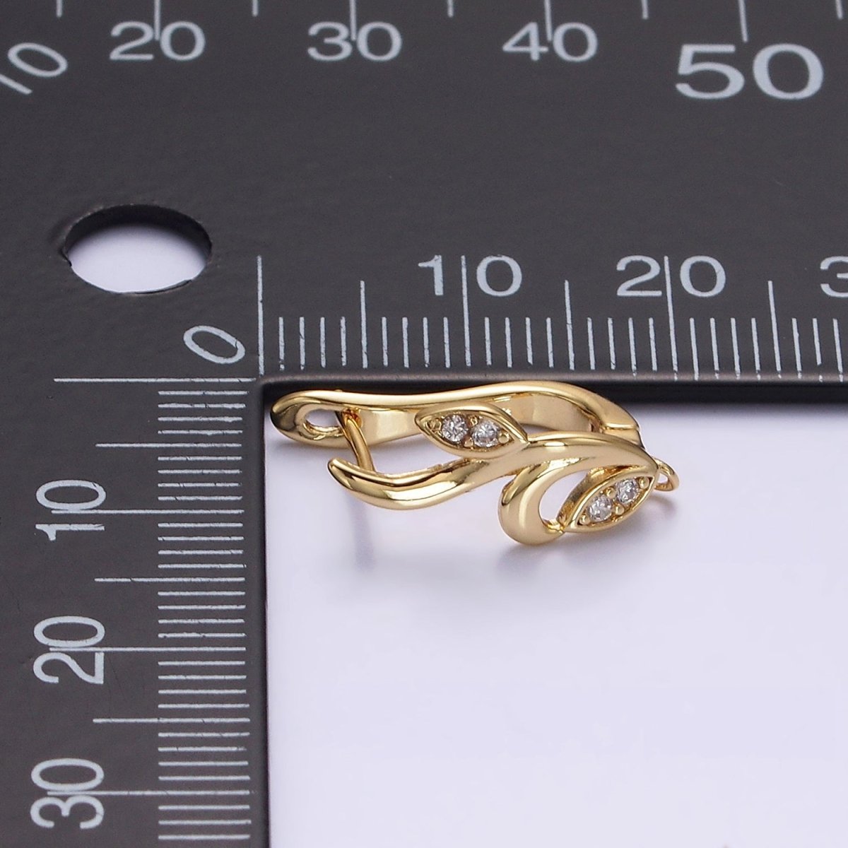 16K Gold Filled Curved Flower Clear Micro Paved CZ English Lock Earrings | Z-466 - DLUXCA