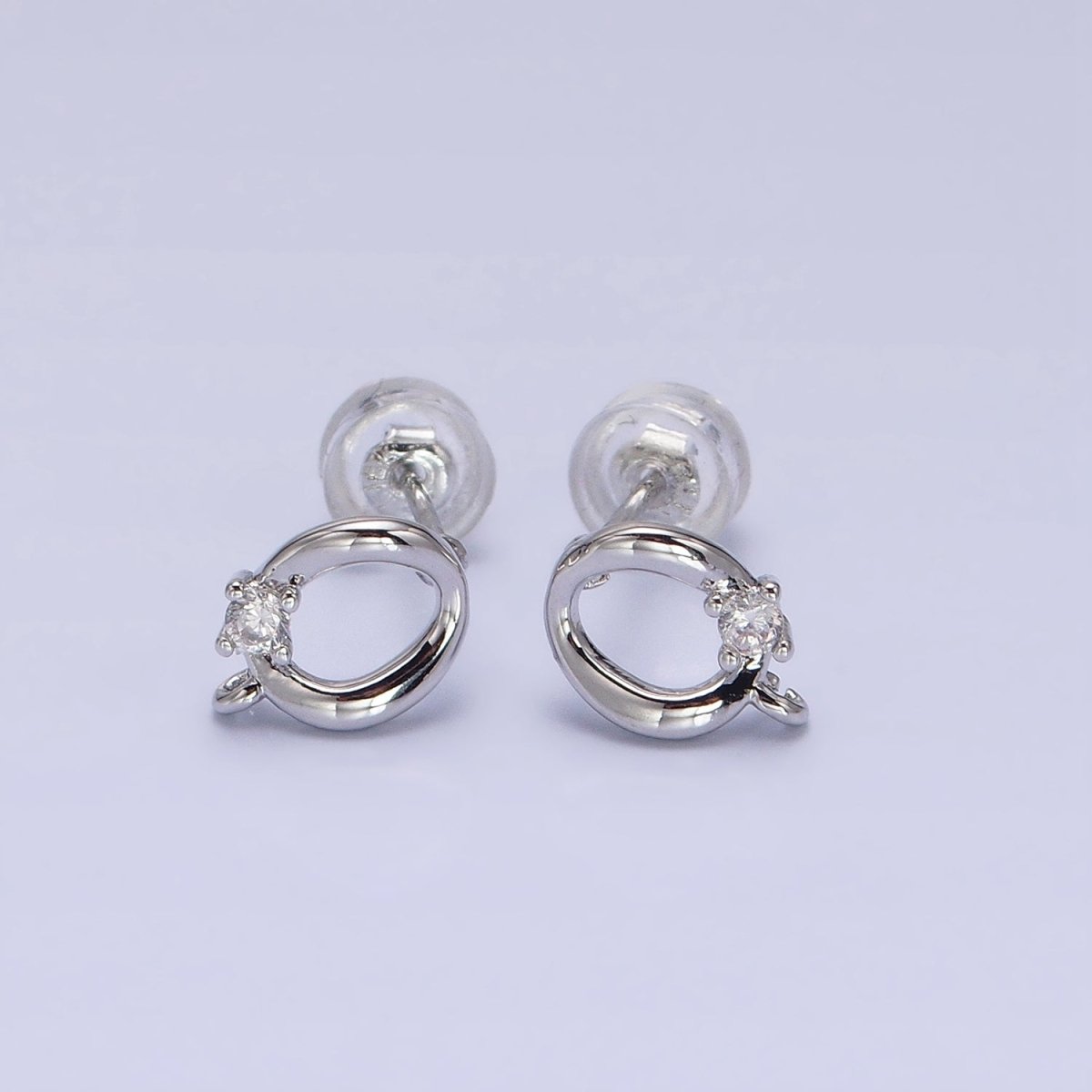 16K Gold Filled Curved Oval Round Clear CZ Open Loop Stud Earrings in Silver & Gold | Z-200 Z-212 - DLUXCA