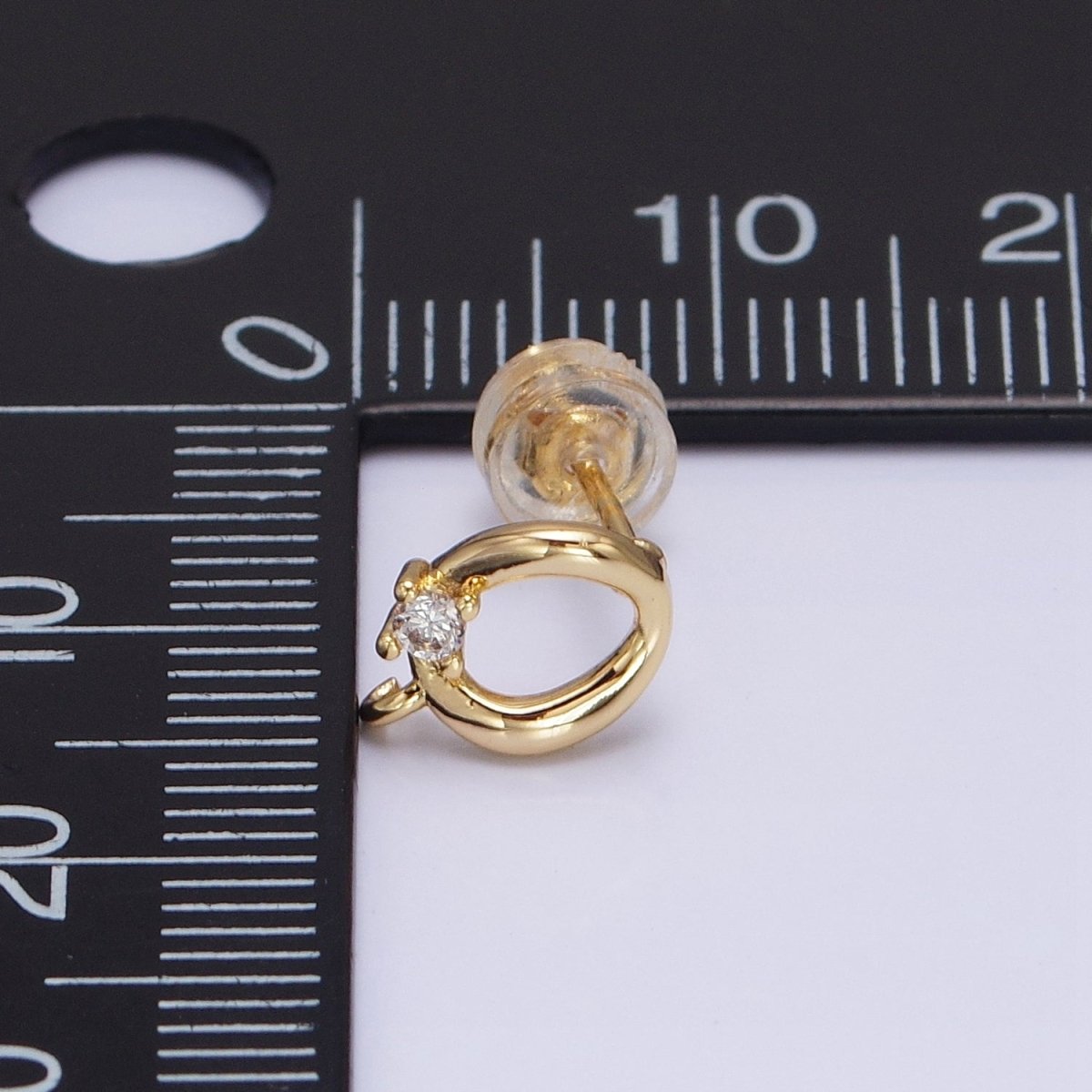 16K Gold Filled Curved Oval Round Clear CZ Open Loop Stud Earrings in Silver & Gold | Z-200 Z-212 - DLUXCA