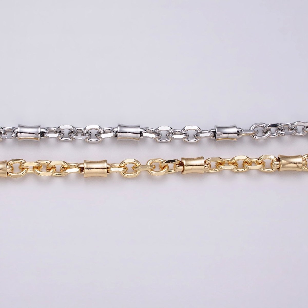 16K Gold Filled Curved Tube Multiple Flat Cable Link Unfinished Chain in Gold & Silver | ROLL-1225 ROLL-1226 Clearance Pricing - DLUXCA