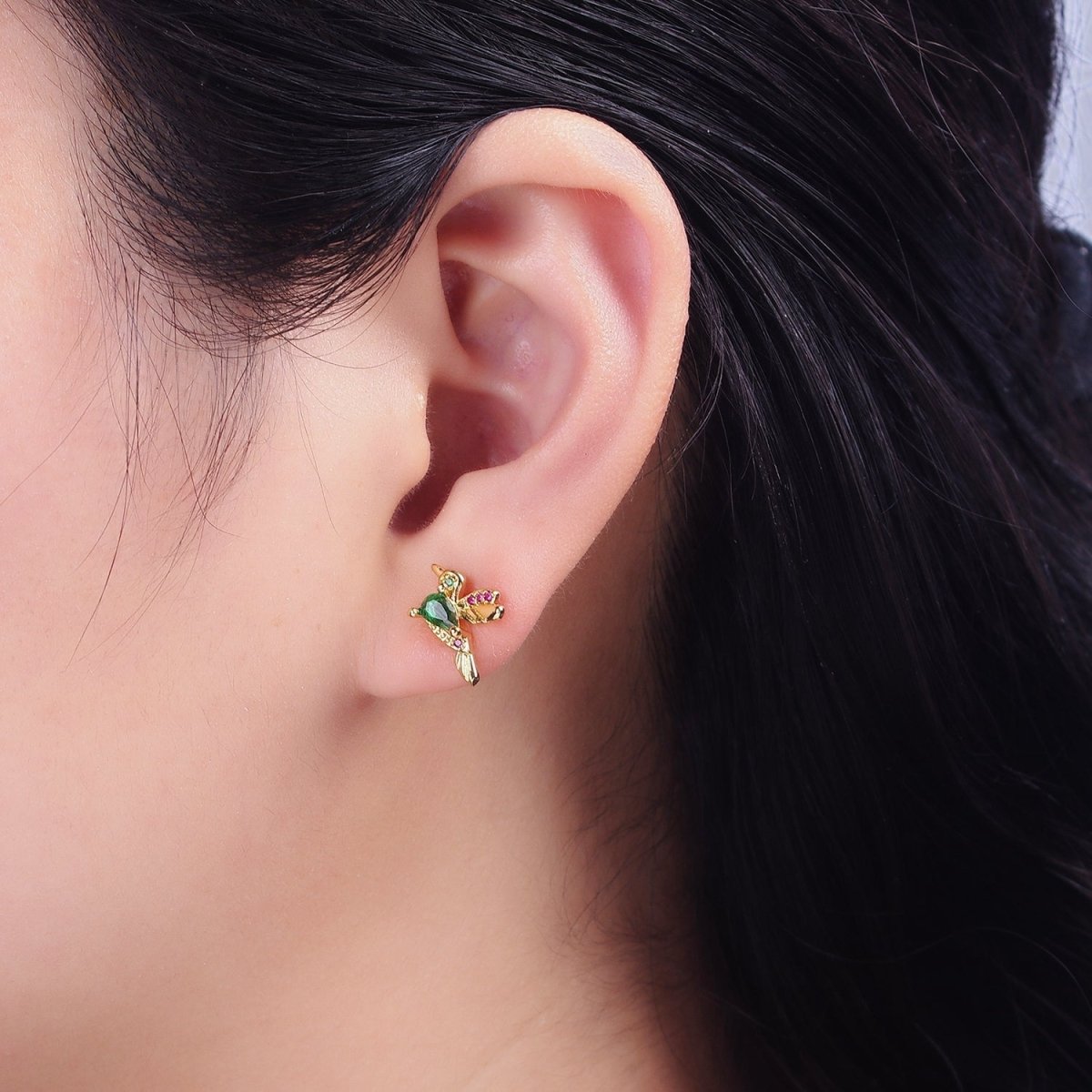 16K Gold Filled CZ Clear, Multicolor Teardrop Bird Animal Stud Earrings in Gold & Silver | AE591 - AE594 - DLUXCA