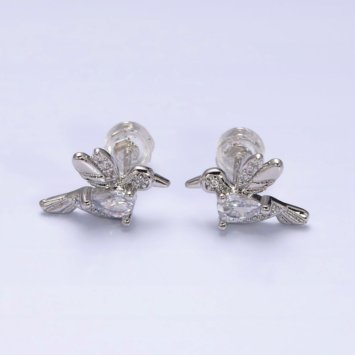 16K Gold Filled CZ Clear, Multicolor Teardrop Bird Animal Stud Earrings in Gold & Silver | AE591 - AE594 - DLUXCA