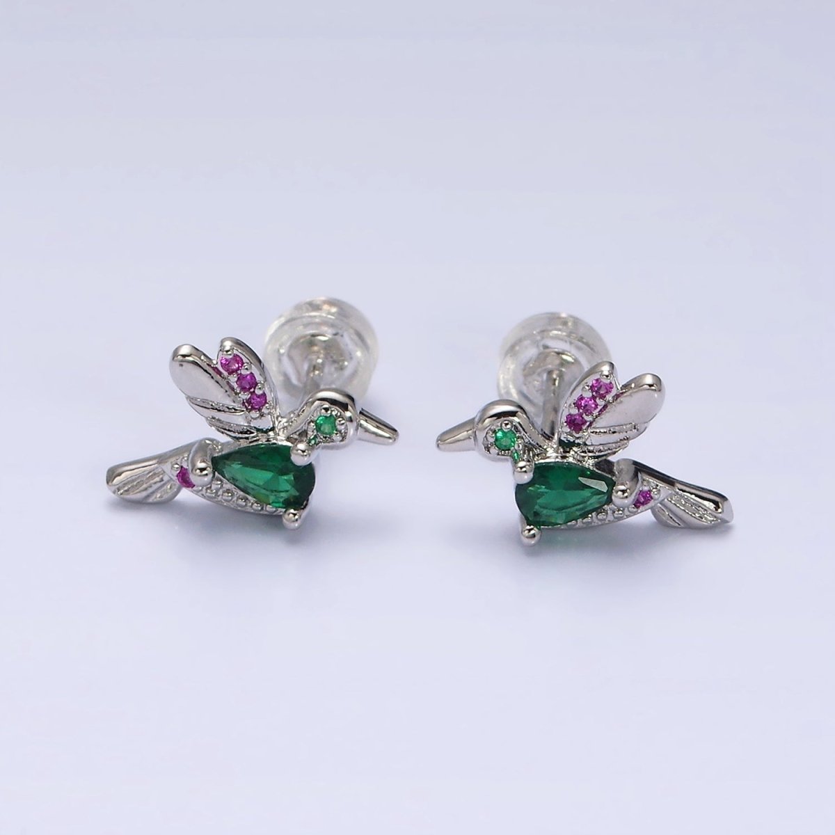 16K Gold Filled CZ Clear, Multicolor Teardrop Bird Animal Stud Earrings in Gold & Silver | AE591 - AE594 - DLUXCA