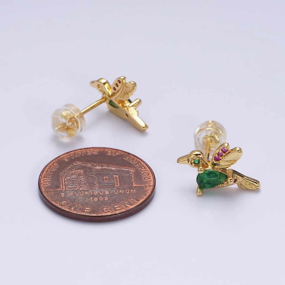 16K Gold Filled CZ Clear, Multicolor Teardrop Bird Animal Stud Earrings in Gold & Silver | AE591 - AE594 - DLUXCA