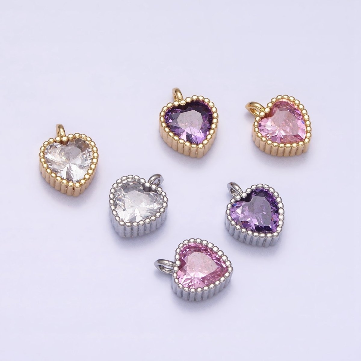16K Gold Filled CZ Clear, Pink, Purple Mini Heart Add-On Charm in Gold & Silver | AC1258 - AC1263 - DLUXCA