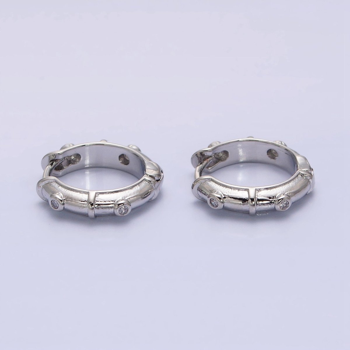16K Gold Filled CZ Dotted 15mm Huggie Hoop Earrings in Gold & Silver | AB1555 AB1556 - DLUXCA