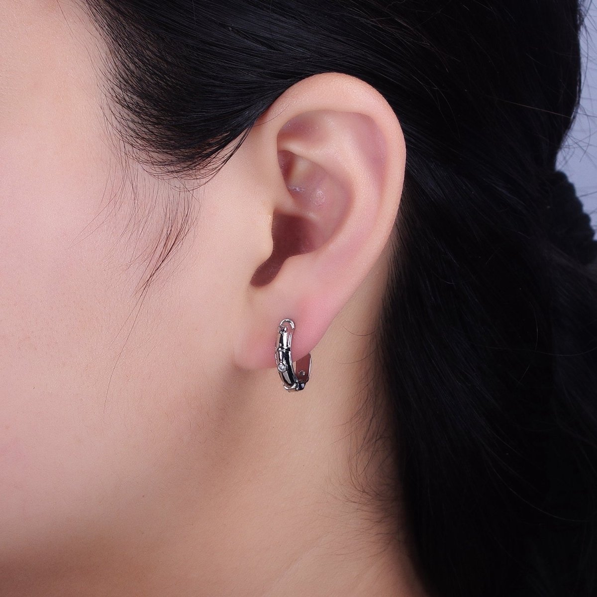 16K Gold Filled CZ Dotted 15mm Huggie Hoop Earrings in Gold & Silver | AB1555 AB1556 - DLUXCA