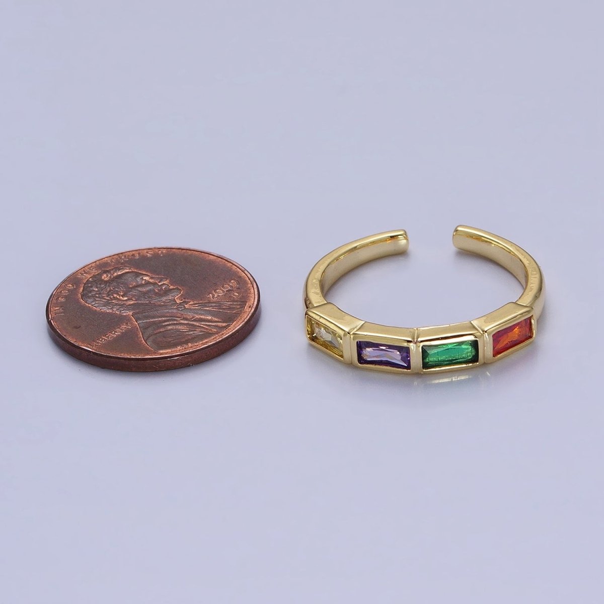 16K Gold Filled CZ Lined Multicolor, Clear Baguette Thin Ring in Gold & Silver | O-1936 O-1937 O-1938 O-1939 - DLUXCA