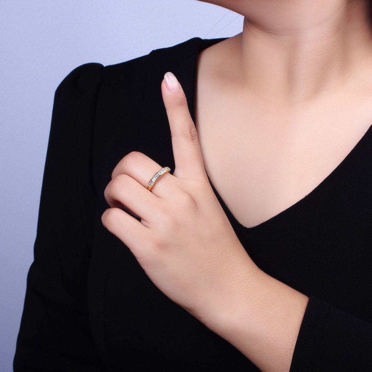 16K Gold Filled CZ Lined Multicolor, Clear Baguette Thin Ring in Gold & Silver | O-1936 O-1937 O-1938 O-1939 - DLUXCA