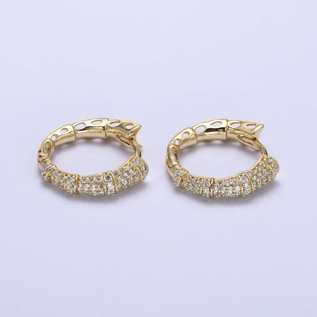 16K Gold Filled CZ Micro Paved Geometric Huggie Endless Hoop Earrings | AD1323 AD1324 - DLUXCA