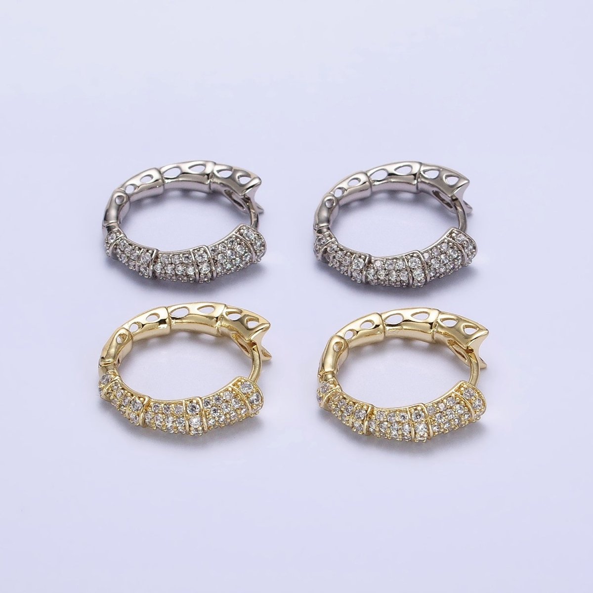 16K Gold Filled CZ Micro Paved Geometric Huggie Endless Hoop Earrings | AD1323 AD1324 - DLUXCA