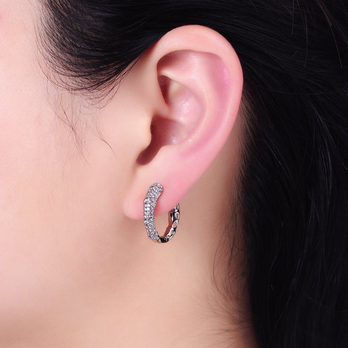 16K Gold Filled CZ Micro Paved Geometric Huggie Endless Hoop Earrings | AD1323 AD1324 - DLUXCA