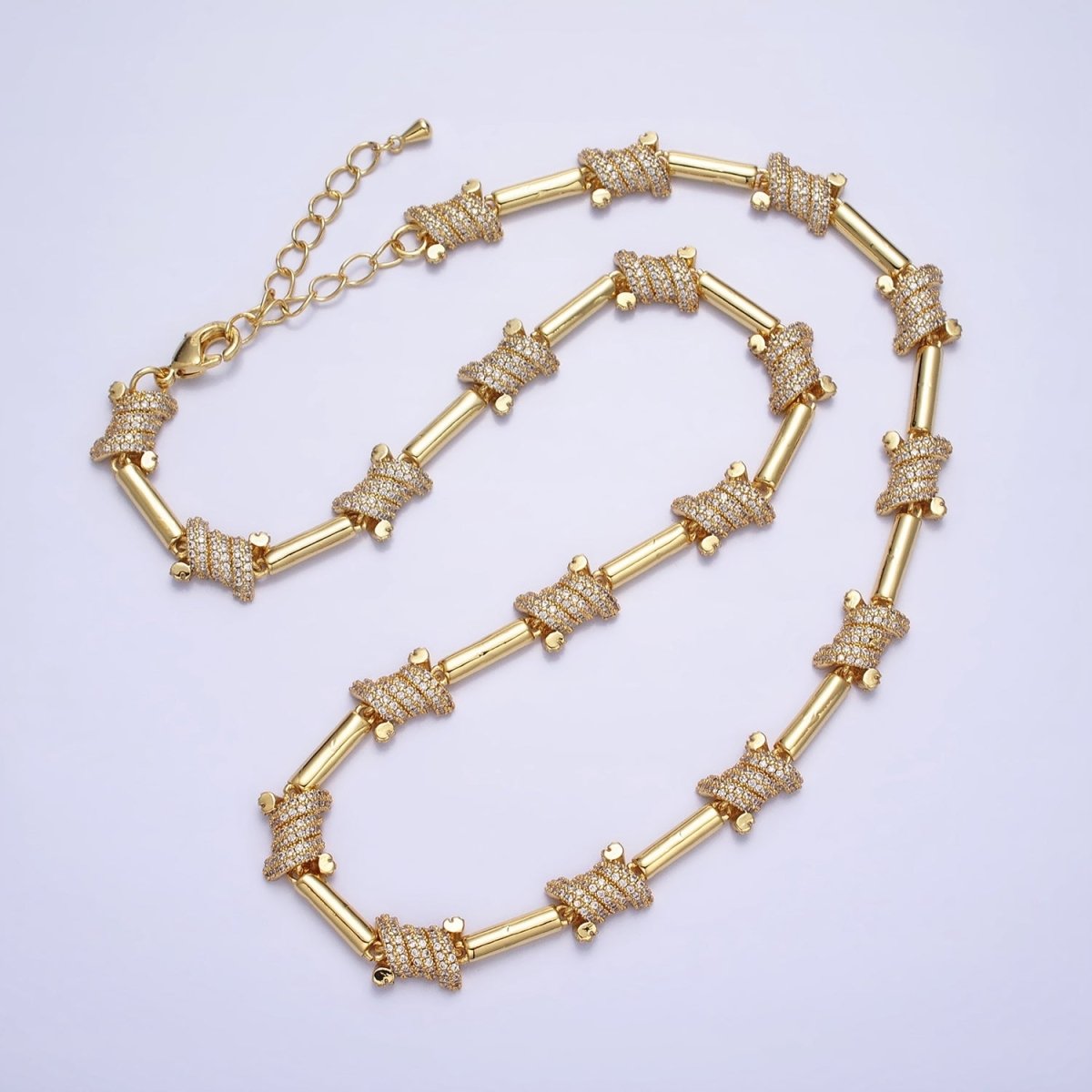 16K Gold Filled CZ Micro Paved Statement Tube Chain 17 Inch Necklace with Lobster Clasps in Gold & Silver | WA-1752 WA-1753 Clearance Pricing - DLUXCA