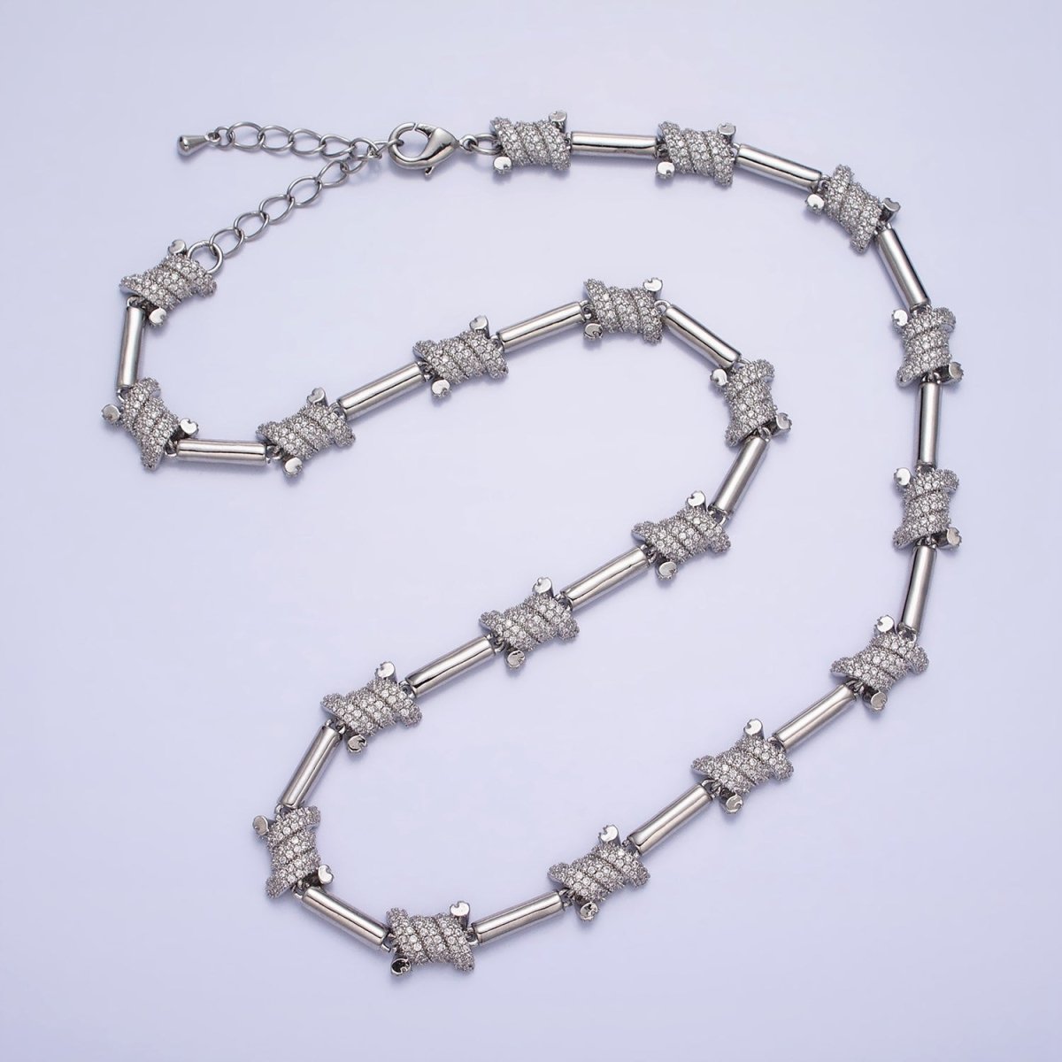 16K Gold Filled CZ Micro Paved Statement Tube Chain 17 Inch Necklace with Lobster Clasps in Gold & Silver | WA-1752 WA-1753 Clearance Pricing - DLUXCA