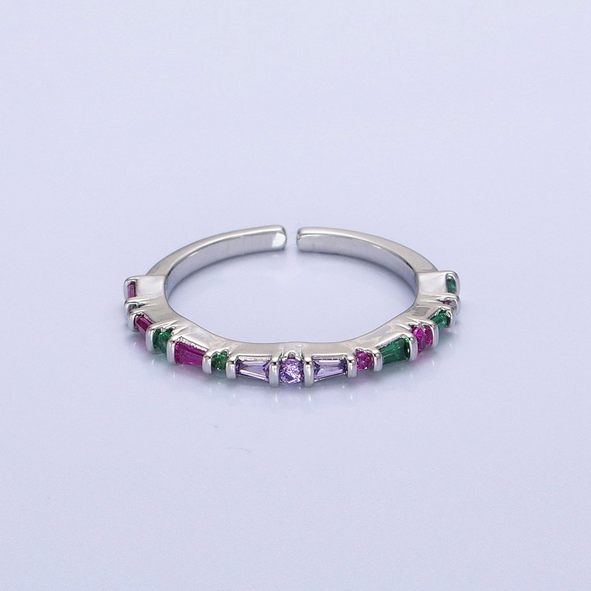 16K Gold Filled CZ Multicolor Round Baguette Lined Ring in Gold & Silver | O-1932 O-1933 - DLUXCA