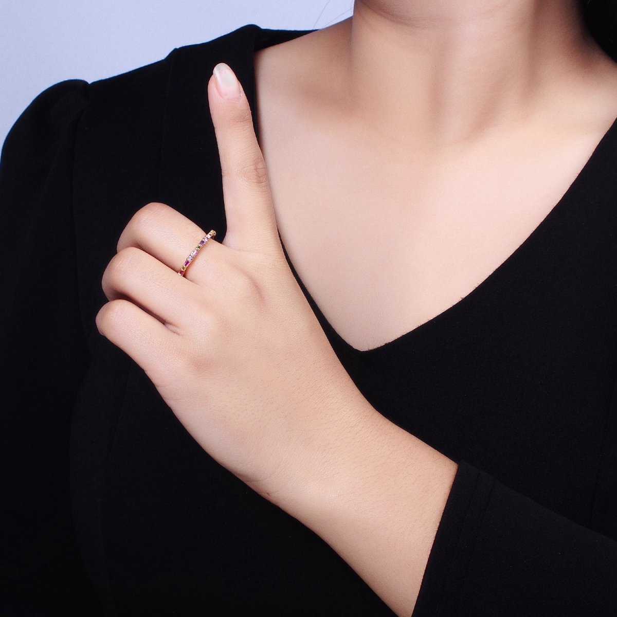 16K Gold Filled CZ Multicolor Round Baguette Lined Ring in Gold & Silver | O-1932 O-1933 - DLUXCA