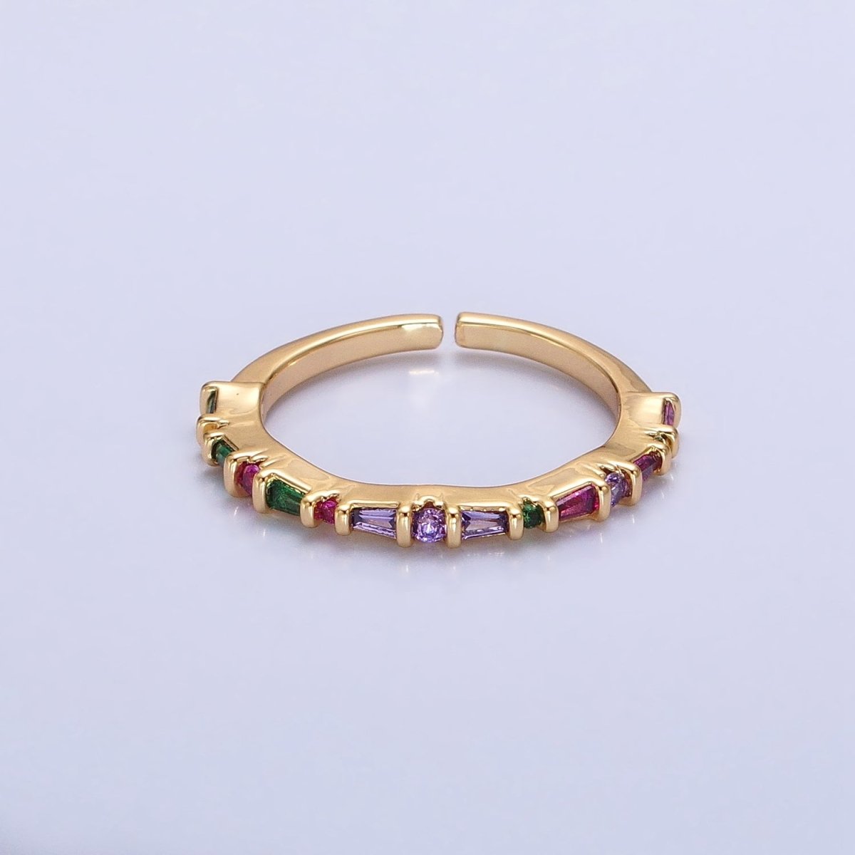 16K Gold Filled CZ Multicolor Round Baguette Lined Ring in Gold & Silver | O-1932 O-1933 - DLUXCA