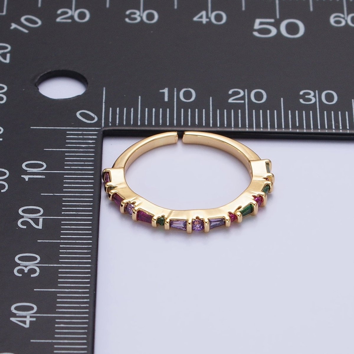 16K Gold Filled CZ Multicolor Round Baguette Lined Ring in Gold & Silver | O-1932 O-1933 - DLUXCA