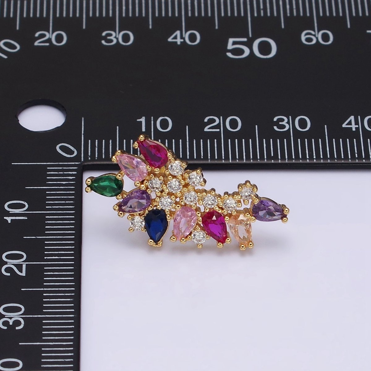 16K Gold Filled CZ Multicolor Teardrop Curved Line Stud Earrings in Gold & Silver | AD1161 AD1162 - DLUXCA