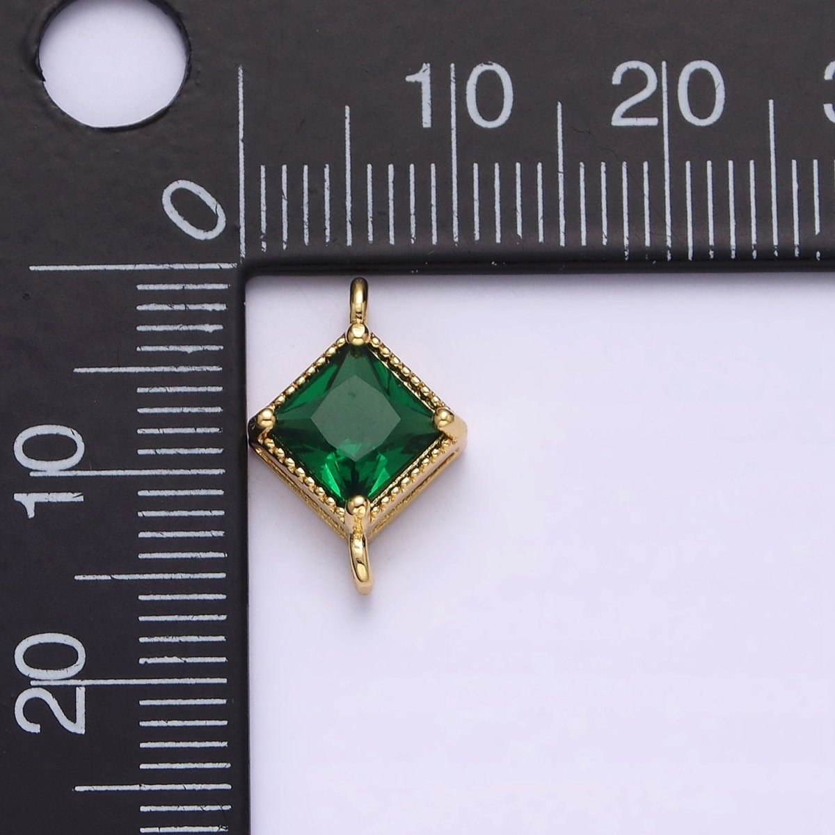 16K Gold Filled CZ Rhombus 17.7mm, 15mm Beaded Birth Month Personalized Connector | Y-710 ~ Y-721, Y-722 ~ Y-733 - DLUXCA